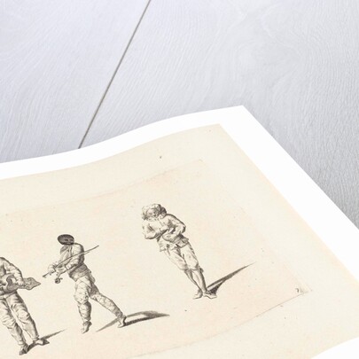 Harlequin and two jesters making music by Pieter Schenk I