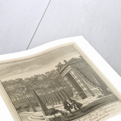 Gate in the garden of Castle Heemstede, gazebo overlooking the lake, the port and Castle Heemstede by Isaac de Moucheron