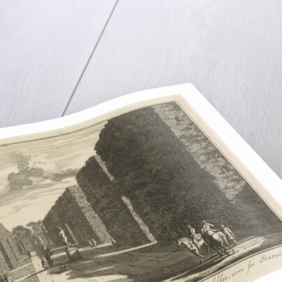 Statues in the garden, avenue lined with arches, Overgrown garden galleries, Orchard by Isaac de Moucheron