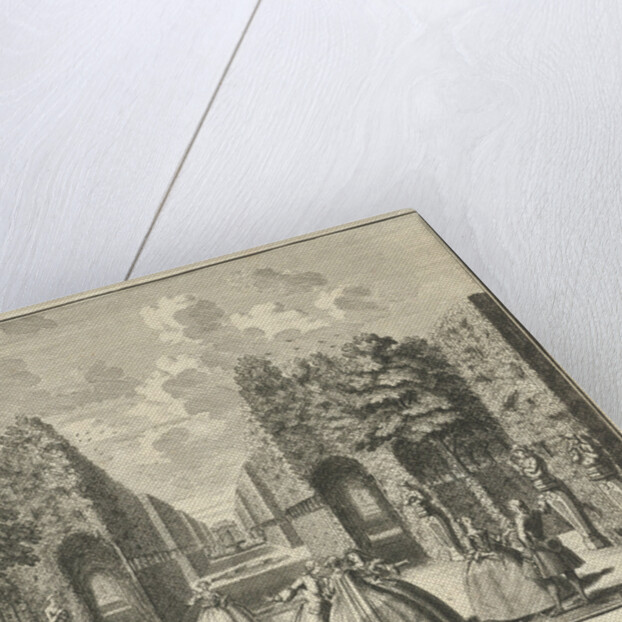 View from the colonnade at the French Garden House at House ter Meer in Maarssen, with walking figures by Hendrik de Leth