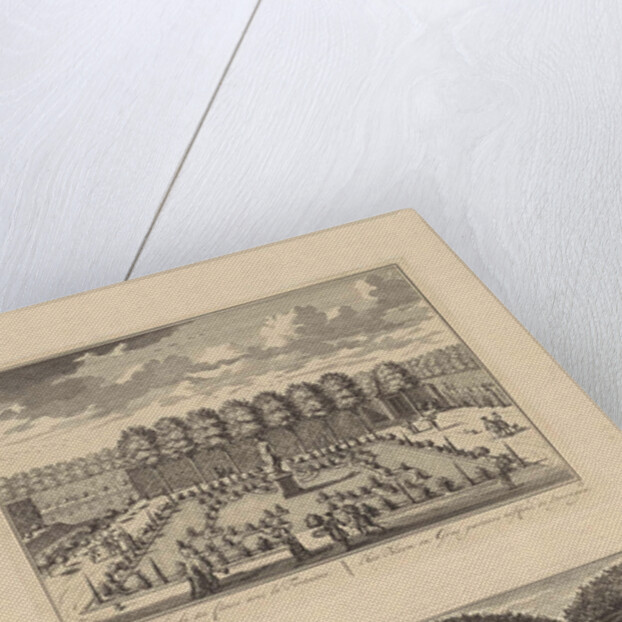 View of the parterre with grass and flowering plants on the south side of Slot Zeist, left the fountains by Daniël Stopendaal