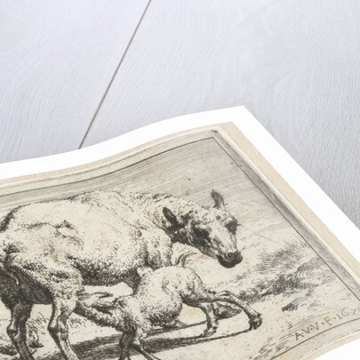 Ewe with two lambs by Adriaen van de Velde