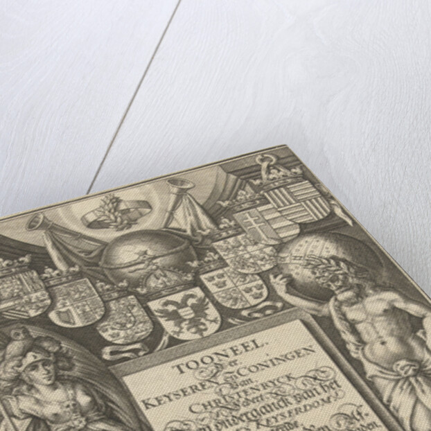 Cartouche with title, flanked by Hercules with celestial globe and Minerva by Willem Jacobsz. Delff