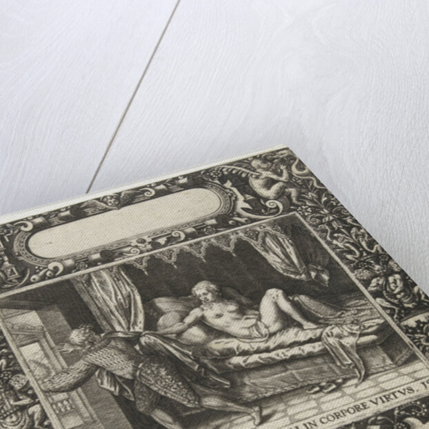 Picture frame with an elongated cartouche with rounded sides by Theodor de Bry