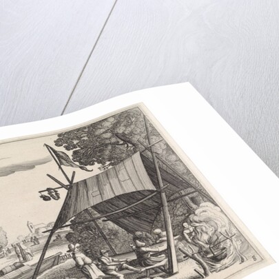 Figures under a tent at a tavern by Jan van de Velde II