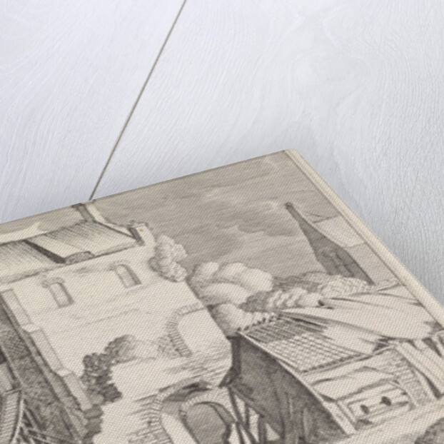 Three figures conversing at an inn by Jan van de Velde II