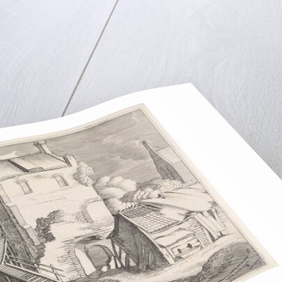 Three figures conversing at an inn by Jan van de Velde II