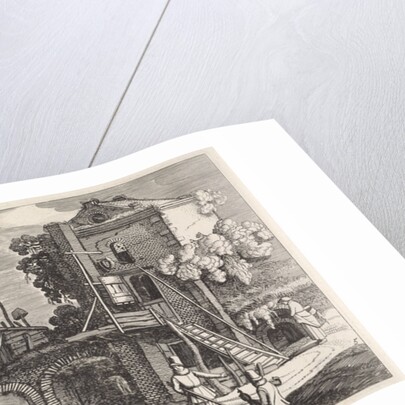 Two falconers in a tower used as an inn by Jan van de Velde II