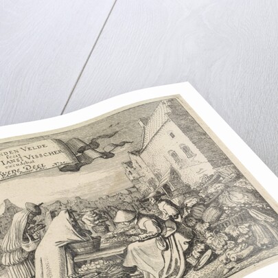 Figures at a vegetable stall at a market by Jan van de Velde II