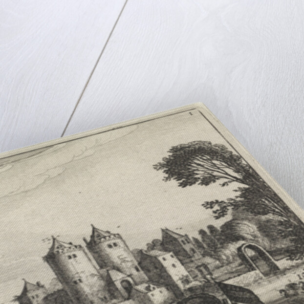 Figures in a canoe in a castle by Jan van de Velde II