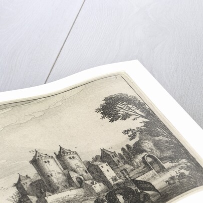 Figures in a canoe in a castle by Jan van de Velde II