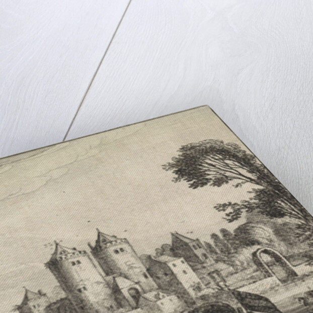 Figures in a canoe in a castle by Jan van de Velde II