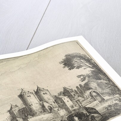 Figures in a canoe in a castle by Jan van de Velde II