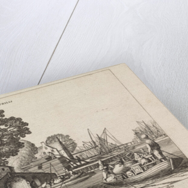 Village view with activity on the water: April by Jan van de Velde II