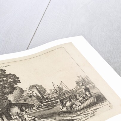 Village view with activity on the water: April by Jan van de Velde II