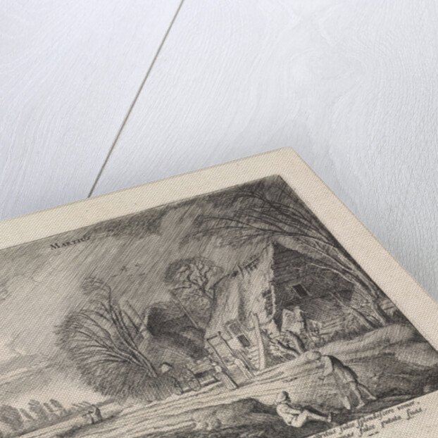 Figures at a farm in the rain: March by Jan van de Velde II