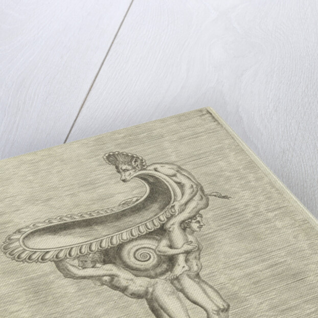 The bowl rests on a cochlea that is sandwiched between the backs of a man and a woman by Balthazar van den Bos