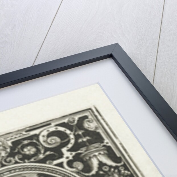 Element earth as a young woman with cornucopia and rosebush in picture frame with ornaments by Assuerus van Londerseel