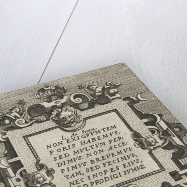 square cartouche with a quote from Seneca by Gerard de Jode