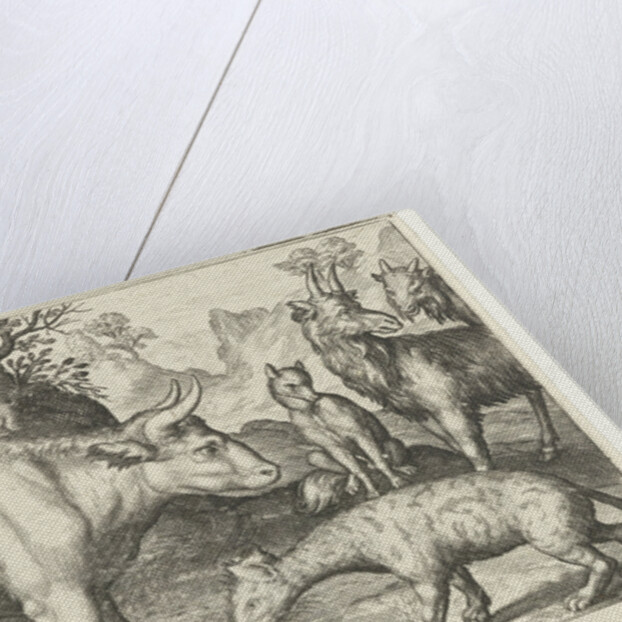 Taurus and other livestock and hyenas by Nicolaes de Bruyn