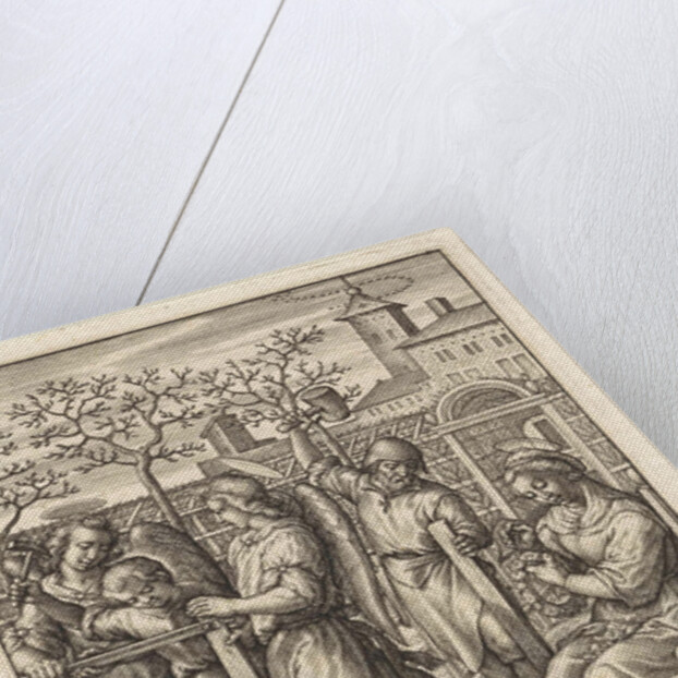 Christ child builds a fence by Hieronymus Wierix