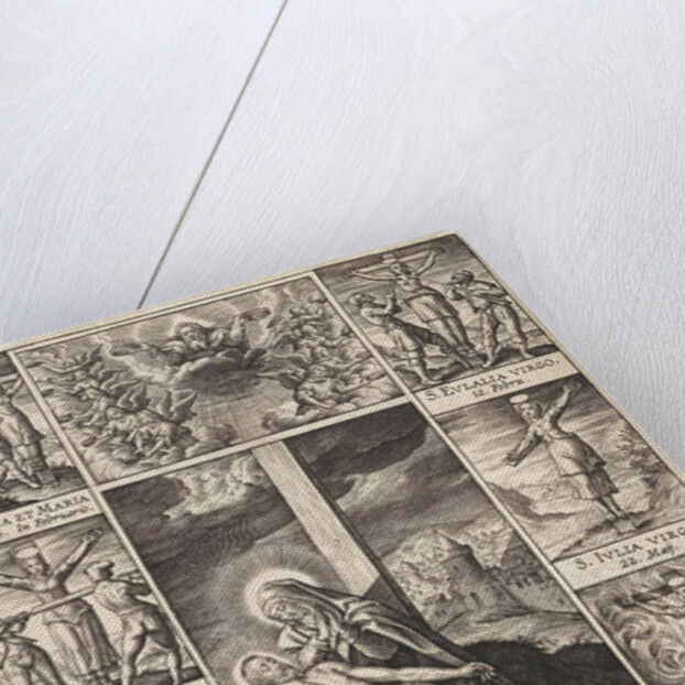 Pieta surrounded by scenes of crucified martyrs by Hieronymus Wierix