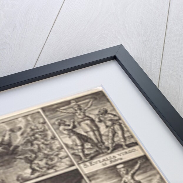 Pieta surrounded by scenes of crucified martyrs by Hieronymus Wierix