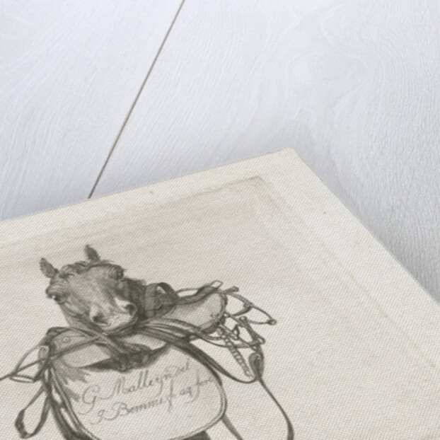 Horse head with saddle and reins in the mouth by Gerrit Malleyn