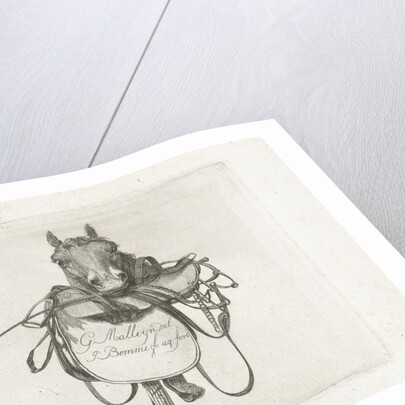 Horse head with saddle and reins in the mouth by Gerrit Malleyn