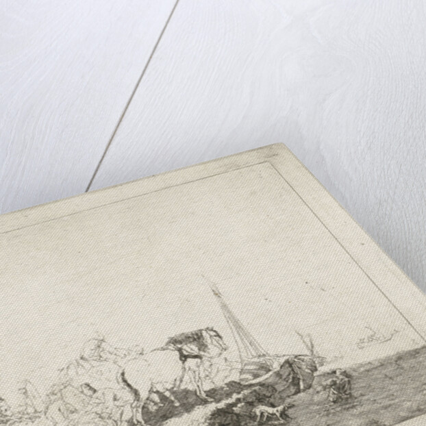 Beach Scene with man and dog in water by Joannes Bemme