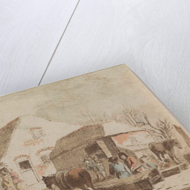 Skaters and a sledge at a farm by Hendrik Spilman