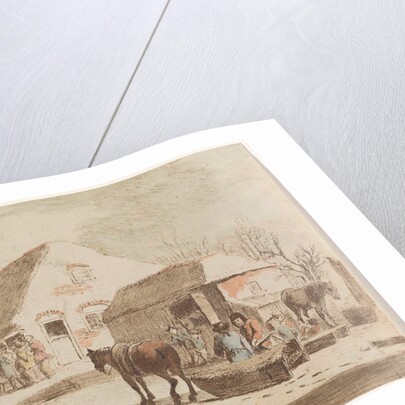 Skaters and a sledge at a farm by Hendrik Spilman