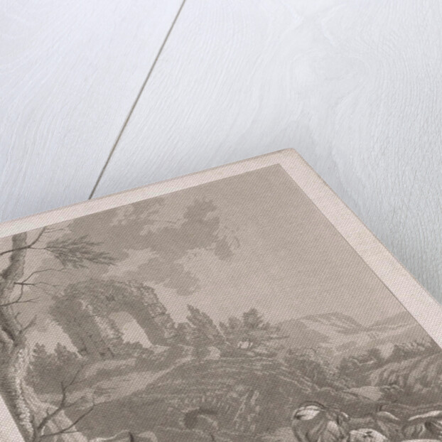 Cows, goats and sheep in a mountainous landscape with ruins by Diederik Jan Singendonck