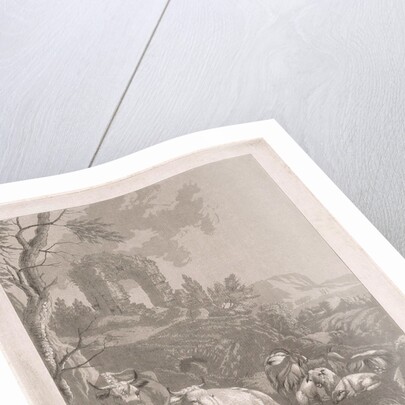 Cows, goats and sheep in a mountainous landscape with ruins by Diederik Jan Singendonck