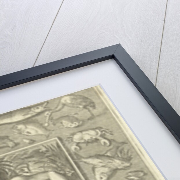 Element water as naked woman sitting near a well with fish, water flowing from her breasts by Nicolaes de Bruyn