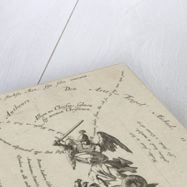 Archangel Michael slaying the dragon, around different inscriptions by Jacobus van Nieuweveen