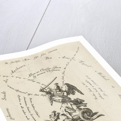 Archangel Michael slaying the dragon, around different inscriptions by Jacobus van Nieuweveen