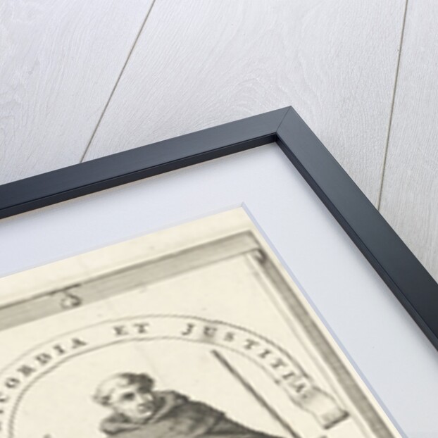 Medallion with cross of knotty wood, St. Dominic with sword and olive branch in hand by Henricus Wetstein