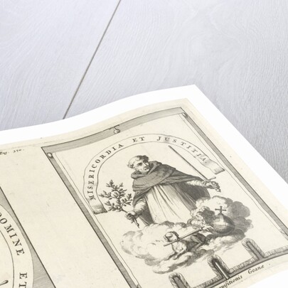 Medallion with cross of knotty wood, St. Dominic with sword and olive branch in hand by Henricus Wetstein