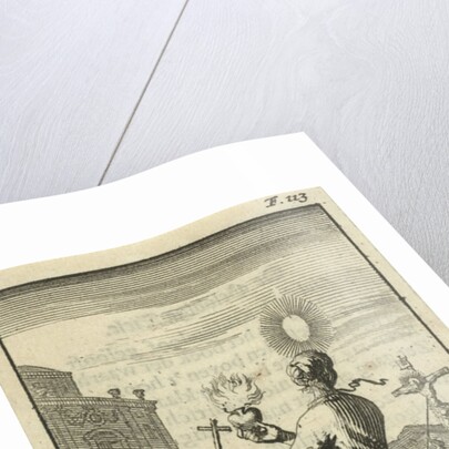 Female holding a burning heart, beholds the crucified Christ by Gijsbert de Groot