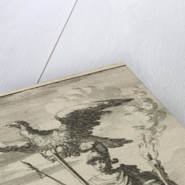 Bellona armed with sword and spear, above her an eagle flies with a crown in its clutches by Jurriaen van Poolsum