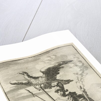 Bellona armed with sword and spear, above her an eagle flies with a crown in its clutches by Jurriaen van Poolsum