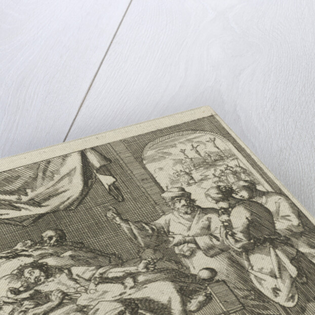 Three people at a sickbed by Pieter Arentsz II