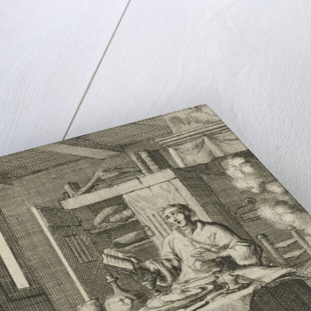 The writer William Shutter sits at a table and sings after meals from a Psalter by Gerbrandt Schagen