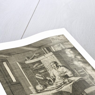 The writer William Shutter sits at a table and sings after meals from a Psalter by Gerbrandt Schagen