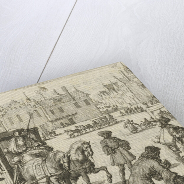 The city life that the writer Willem Sluiter had left: big square with carriage and different people by Gerbrandt Schagen