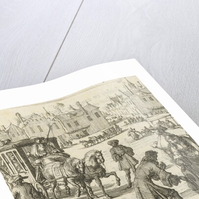 The city life that the writer Willem Sluiter had left: big square with carriage and different people by Gerbrandt Schagen