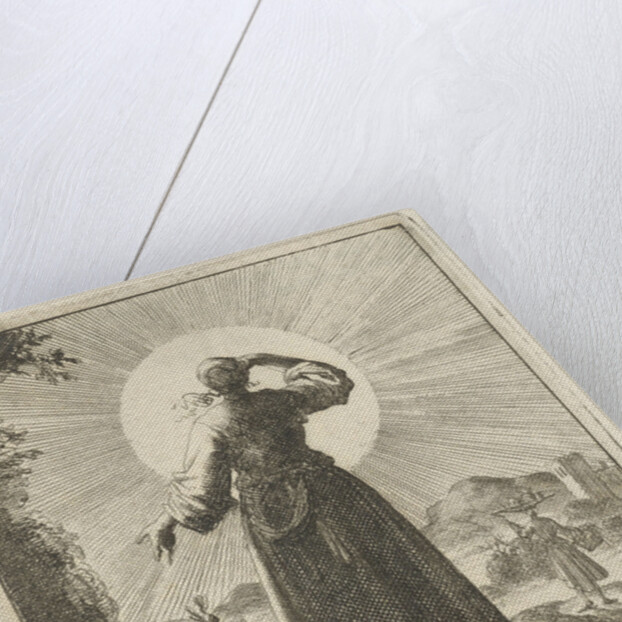 Woman holds her hand before her eyes while looking at the sun by Pieter Arentsz II