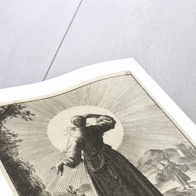 Woman holds her hand before her eyes while looking at the sun by Pieter Arentsz II