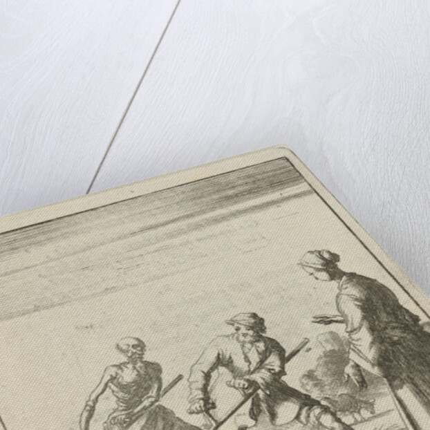 A woman beholds a mower behind whom stands Death with a scythe by Pieter Arentsz II